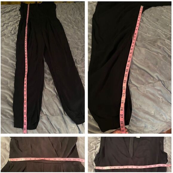 Venus Faux Wrap Jumpsuit Full Length Pants Pockets Black 10 - Picture 8 of 9